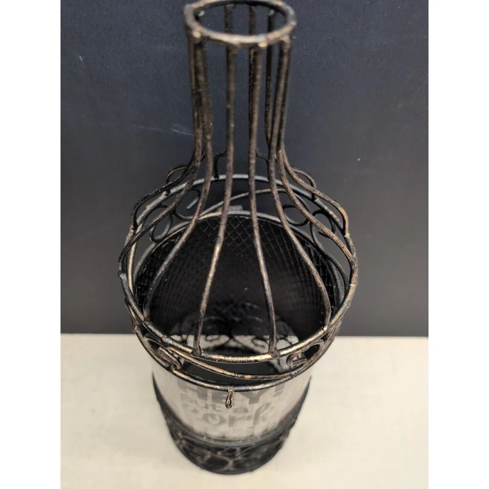 Wine Bottle Shaped Cork Holder Brown Metal Wire Bar Decor Display
